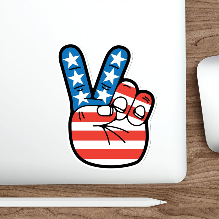 Stars and Stripes Peace Sign Hand Decal (indoor and outdoor use)