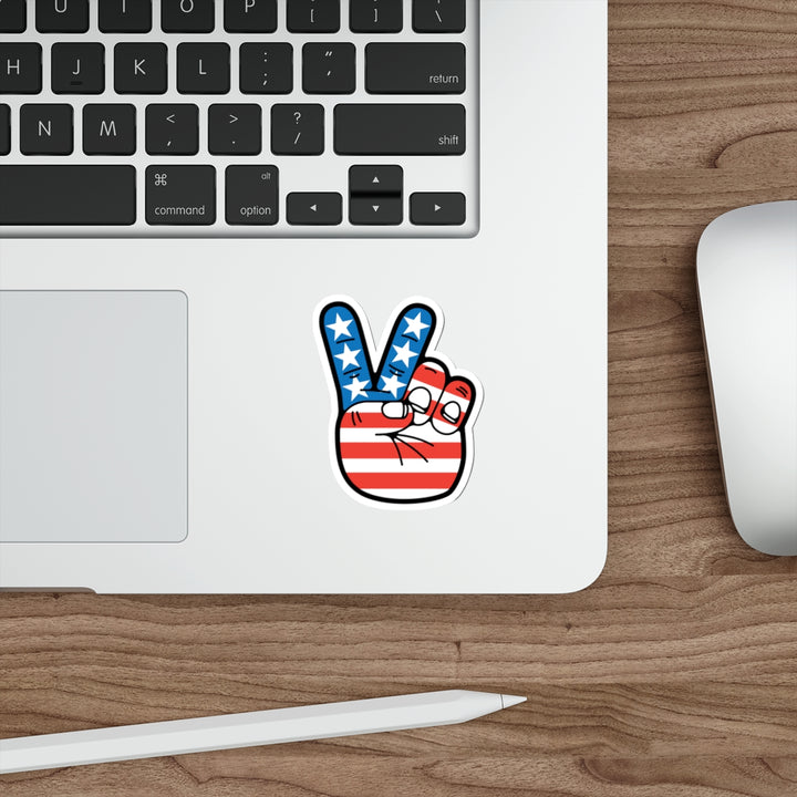 Stars and Stripes Peace Sign Hand Decal (indoor and outdoor use)