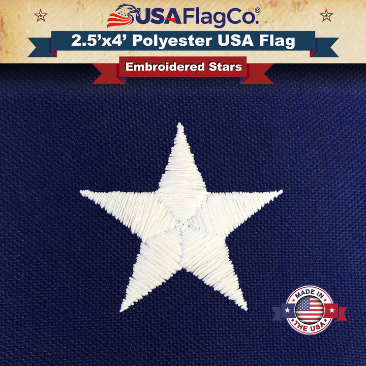 USA Flag Co. Polyester US Flag 6x10 foot Embroidered Stars & Sewn Stripes