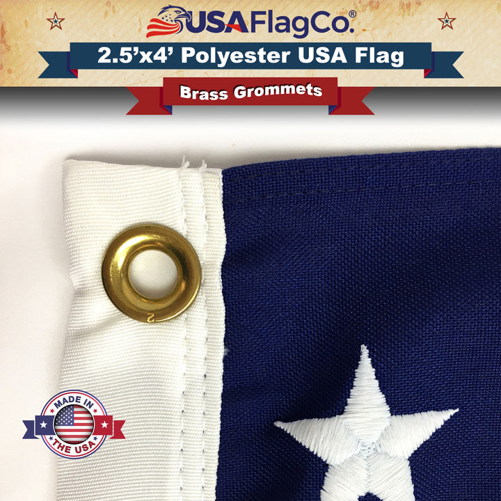 Grommet Polyester US Flag 6x10 foot Embroidered Stars & Sewn Stripes