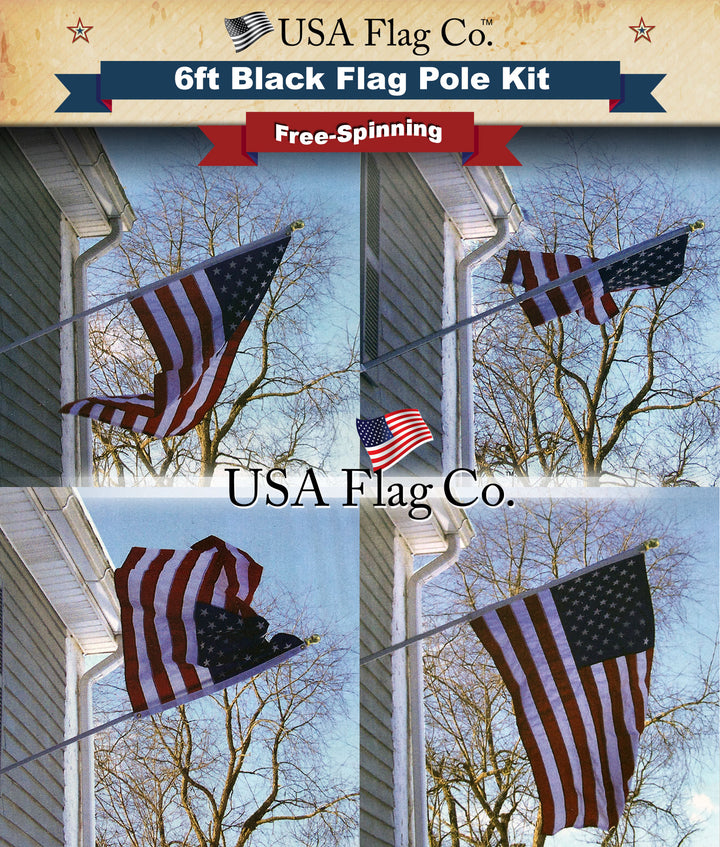 Black Flag Pole Kit (6ft, 1-inch Diameter) - USA Flag Co.