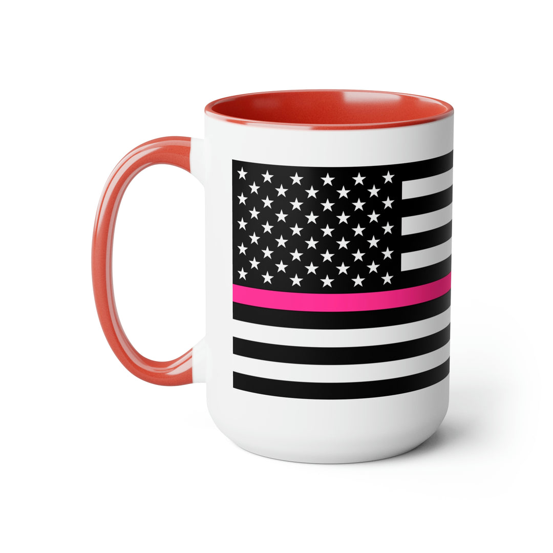 Two-Tone Thin Pink Line Flag Coffee Mugs, 15oz