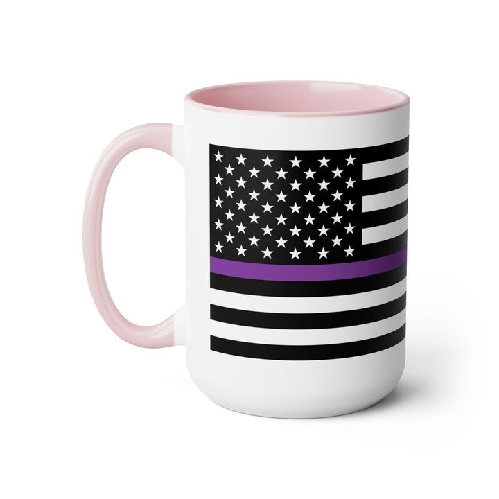 Two-Tone Thin Purple Line Flag Coffee Mugs, 15oz