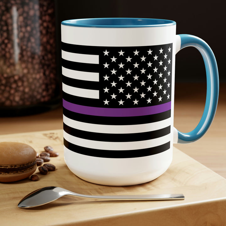 Two-Tone Thin Purple Line Flag Coffee Mugs, 15oz