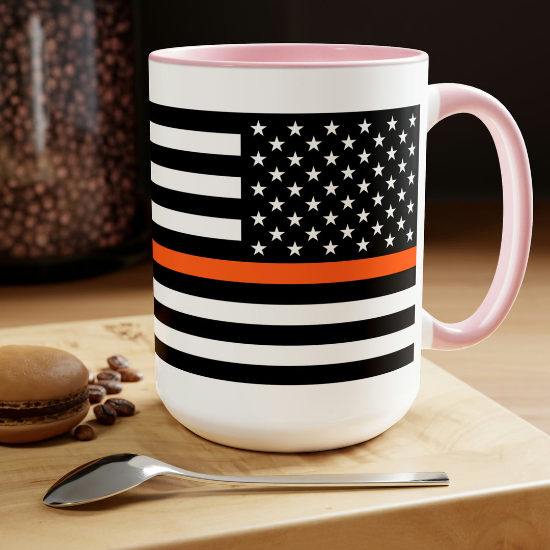 Two-Tone Thin Orange Line Flag Coffee Mugs, 15oz