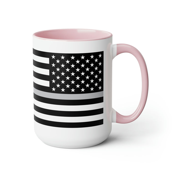 Two-Tone Thin Silver Line Flag Coffee Mugs, 15oz