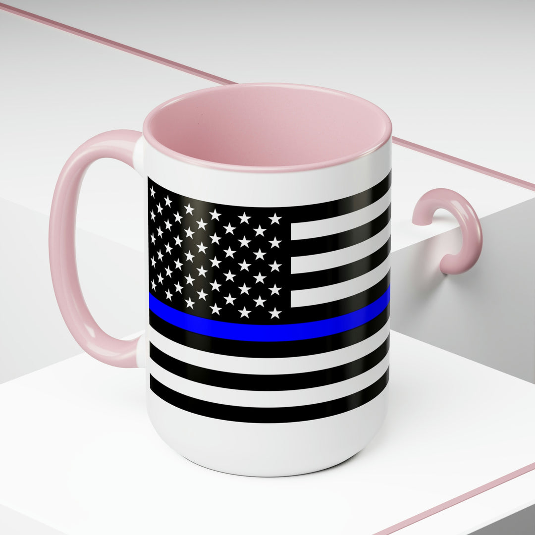 Two-Tone Thin Blue Line Flag Coffee Mugs, 15oz