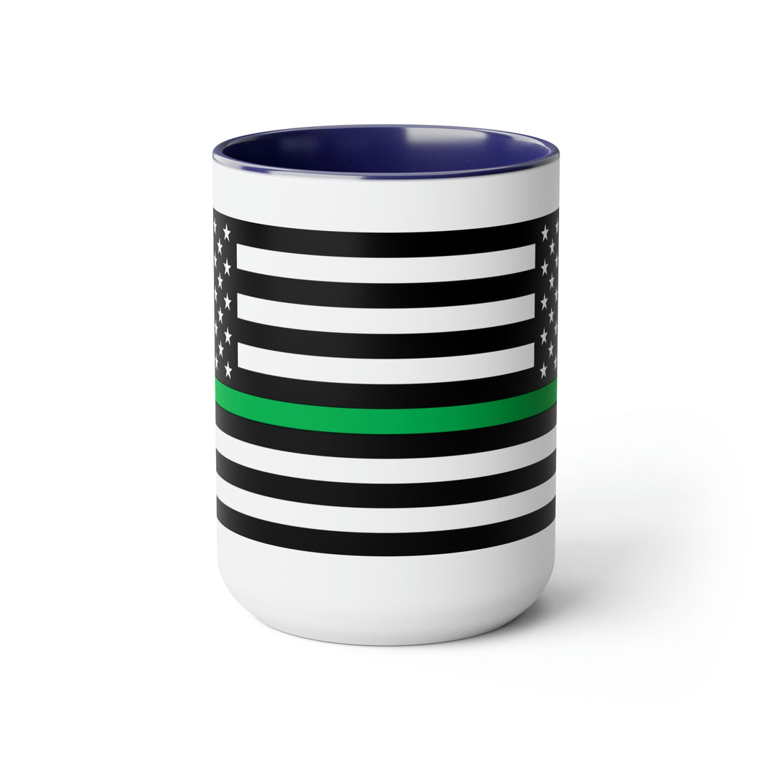 Two-Tone Thin Green Line Flag Coffee Mugs, 15oz