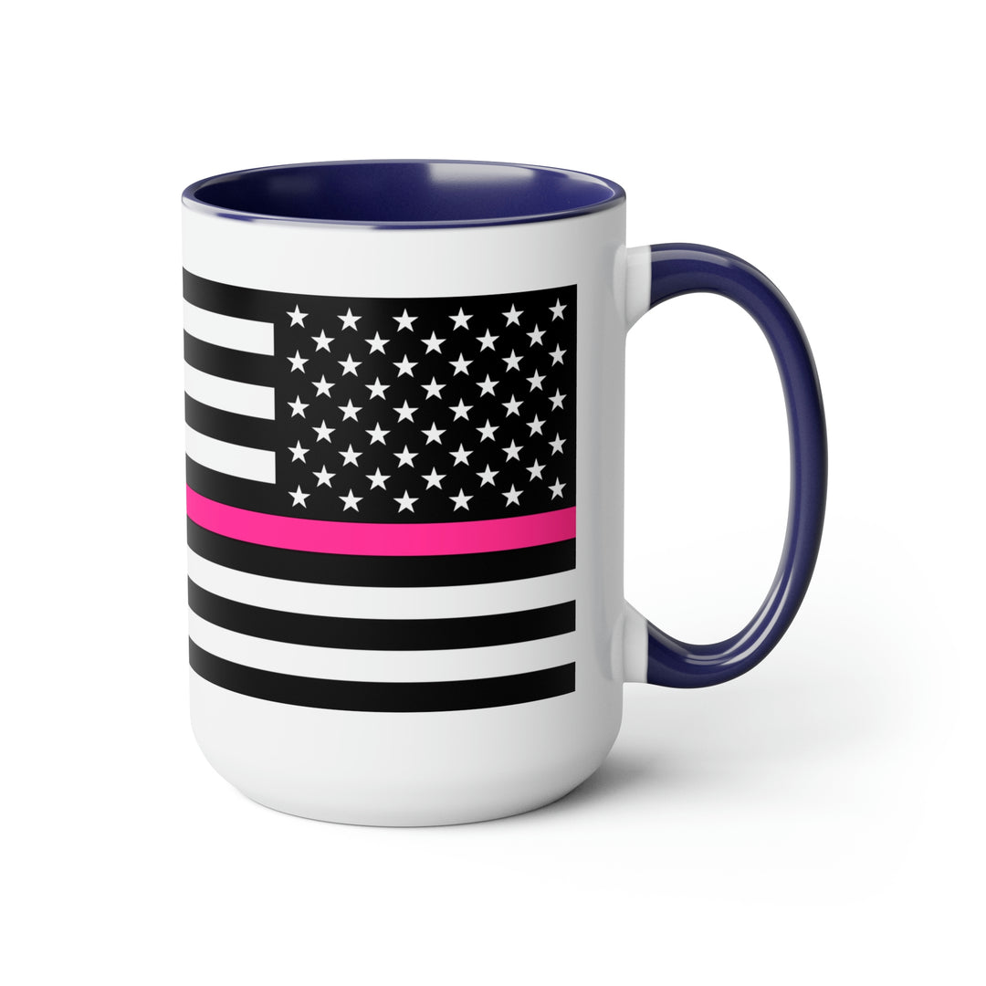 Two-Tone Thin Pink Line Flag Coffee Mugs, 15oz