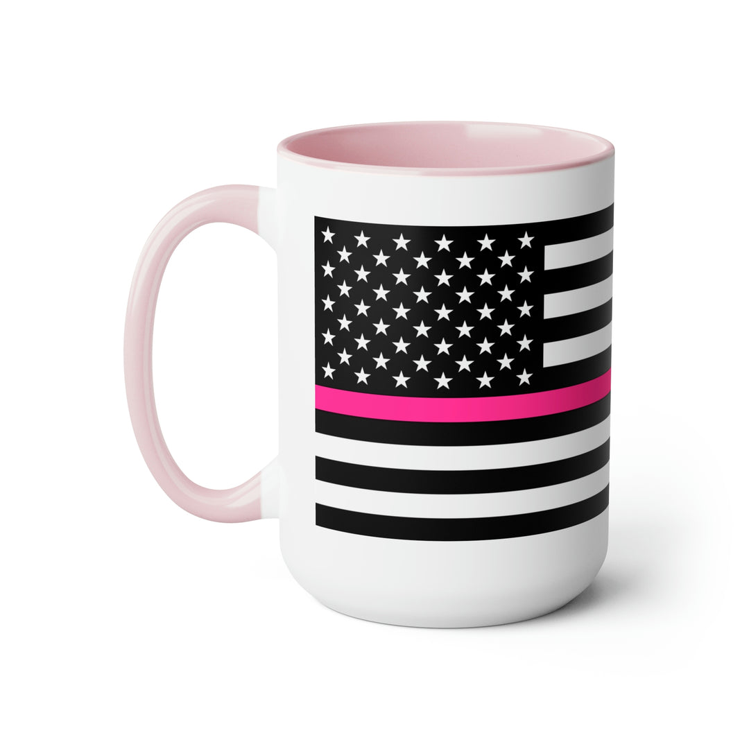 Two-Tone Thin Pink Line Flag Coffee Mugs, 15oz