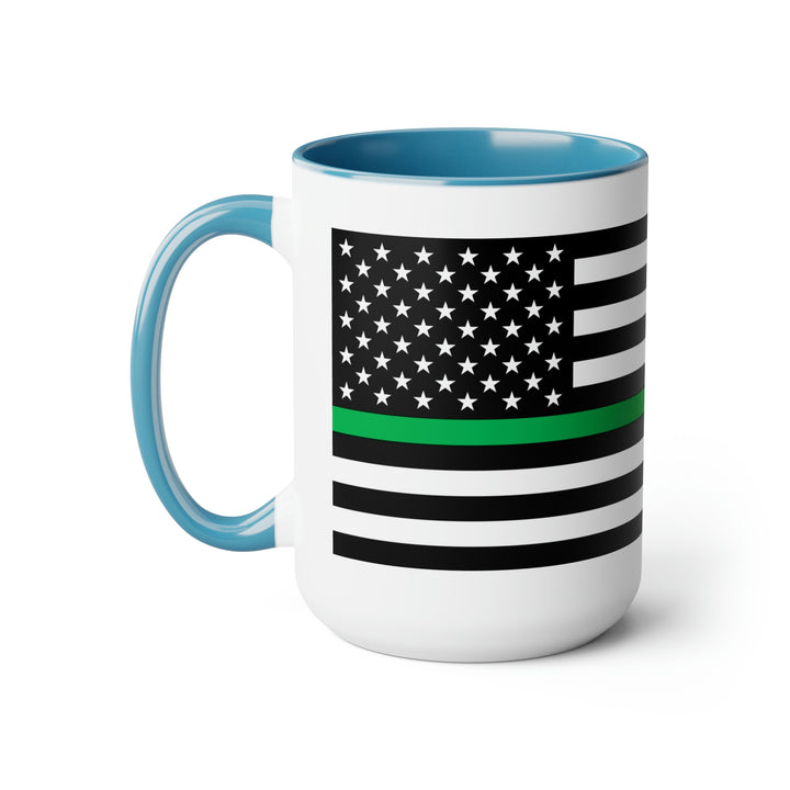 Two-Tone Thin Green Line Flag Coffee Mugs, 15oz