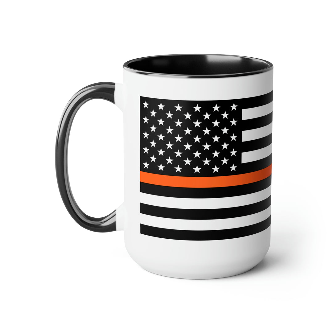 Two-Tone Thin Orange Line Flag Coffee Mugs, 15oz