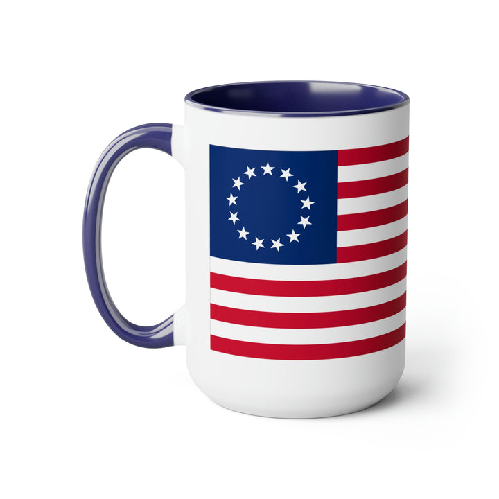 Two-Tone Betsy Ross Flag Coffee Mugs, 15oz