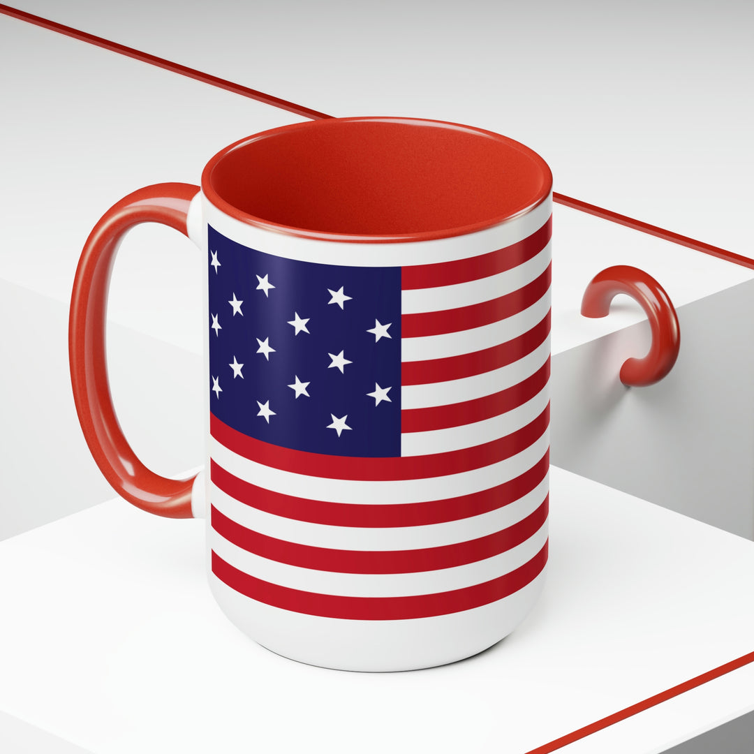 Two-Tone Star Spangled Banner Flag Coffee Mugs, 15oz