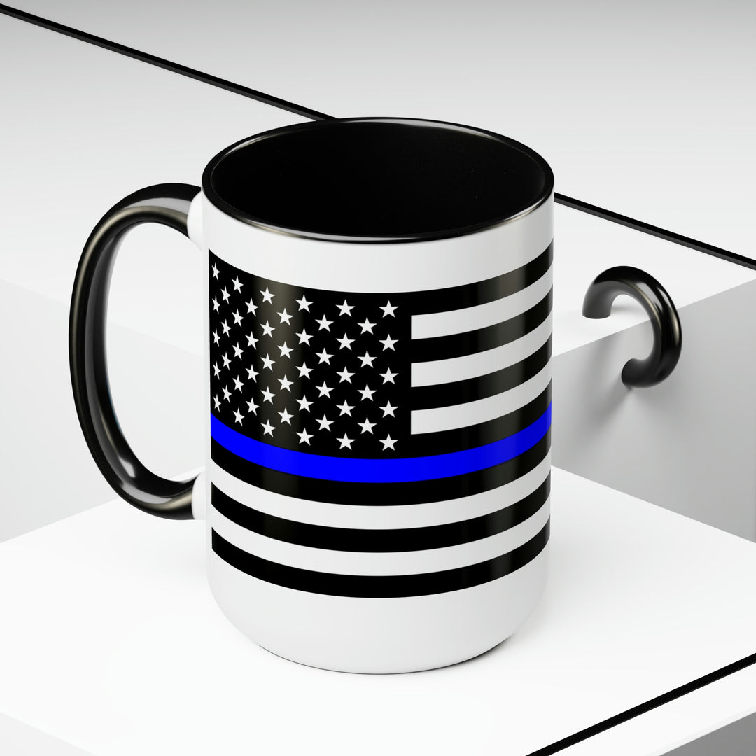 Two-Tone Thin Blue Line Flag Coffee Mugs, 15oz