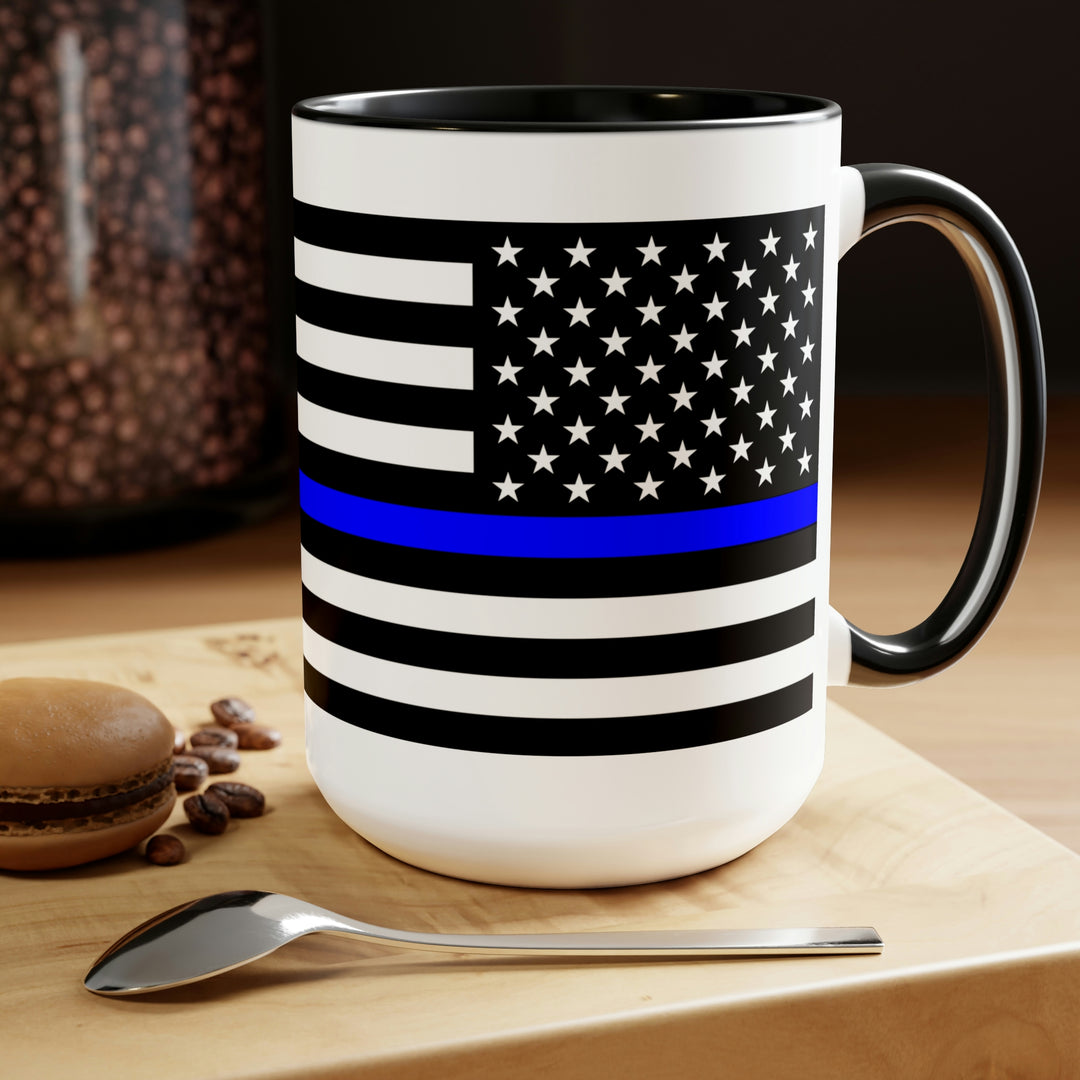 Two-Tone Thin Blue Line Flag Coffee Mugs, 15oz