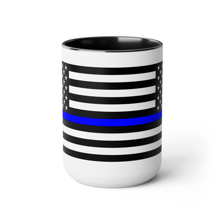 Two-Tone Thin Blue Line Flag Coffee Mugs, 15oz