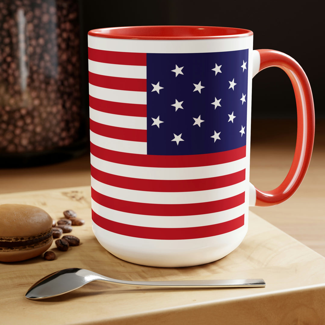 Two-Tone Star Spangled Banner Flag Coffee Mugs, 15oz