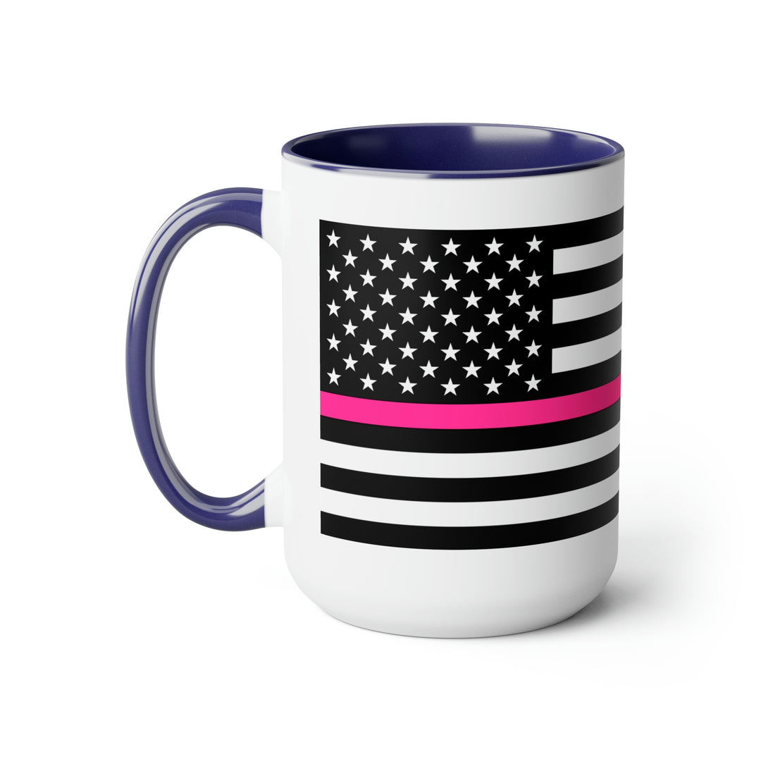 Two-Tone Thin Pink Line Flag Coffee Mugs, 15oz