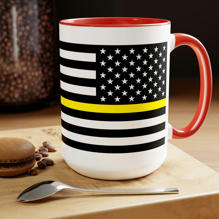 Two-Tone Thin Yellow Line Flag Coffee Mugs, 15oz