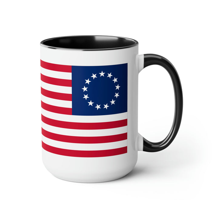 Two-Tone Betsy Ross Flag Coffee Mugs, 15oz