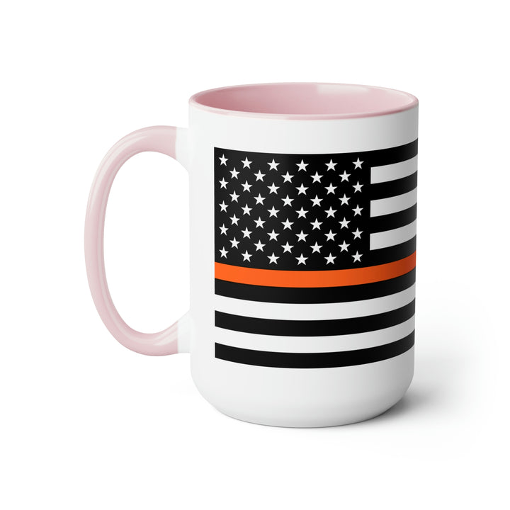 Two-Tone Thin Orange Line Flag Coffee Mugs, 15oz