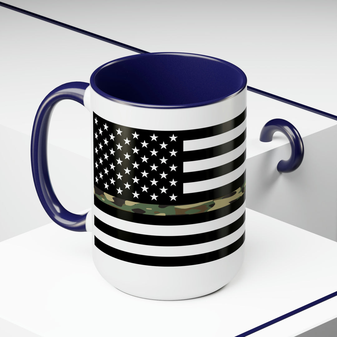 Two-Tone Thin Camo Line Flag Coffee Mugs, 15oz