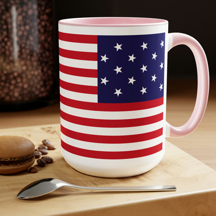 Two-Tone Star Spangled Banner Flag Coffee Mugs, 15oz