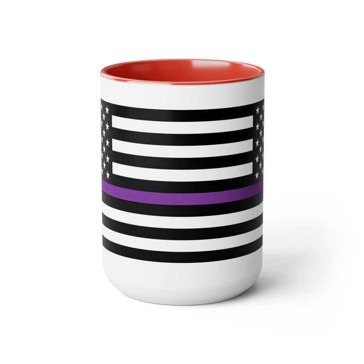 Two-Tone Thin Purple Line Flag Coffee Mugs, 15oz