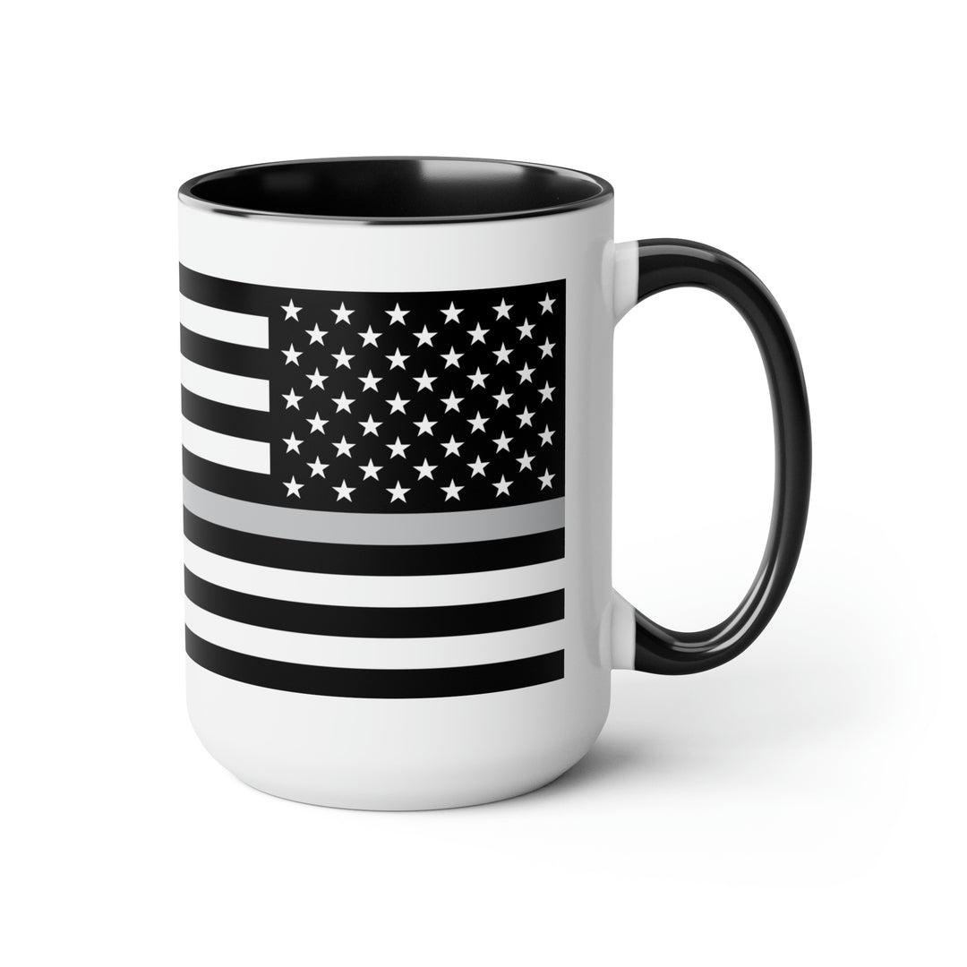 Two-Tone Thin Silver Line Flag Coffee Mugs, 15oz