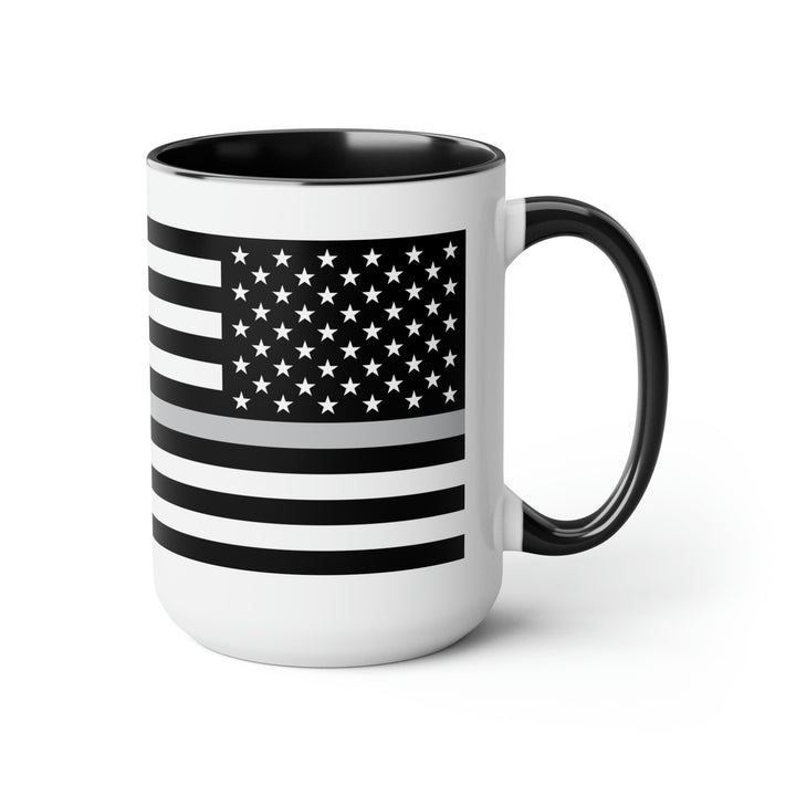 Two-Tone Thin Silver Line Flag Coffee Mugs, 15oz