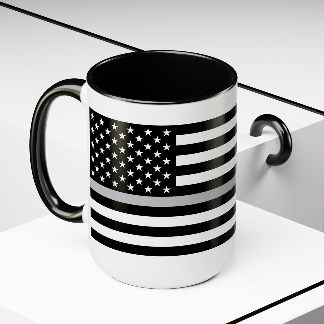 Two-Tone Thin Silver Line Flag Coffee Mugs, 15oz