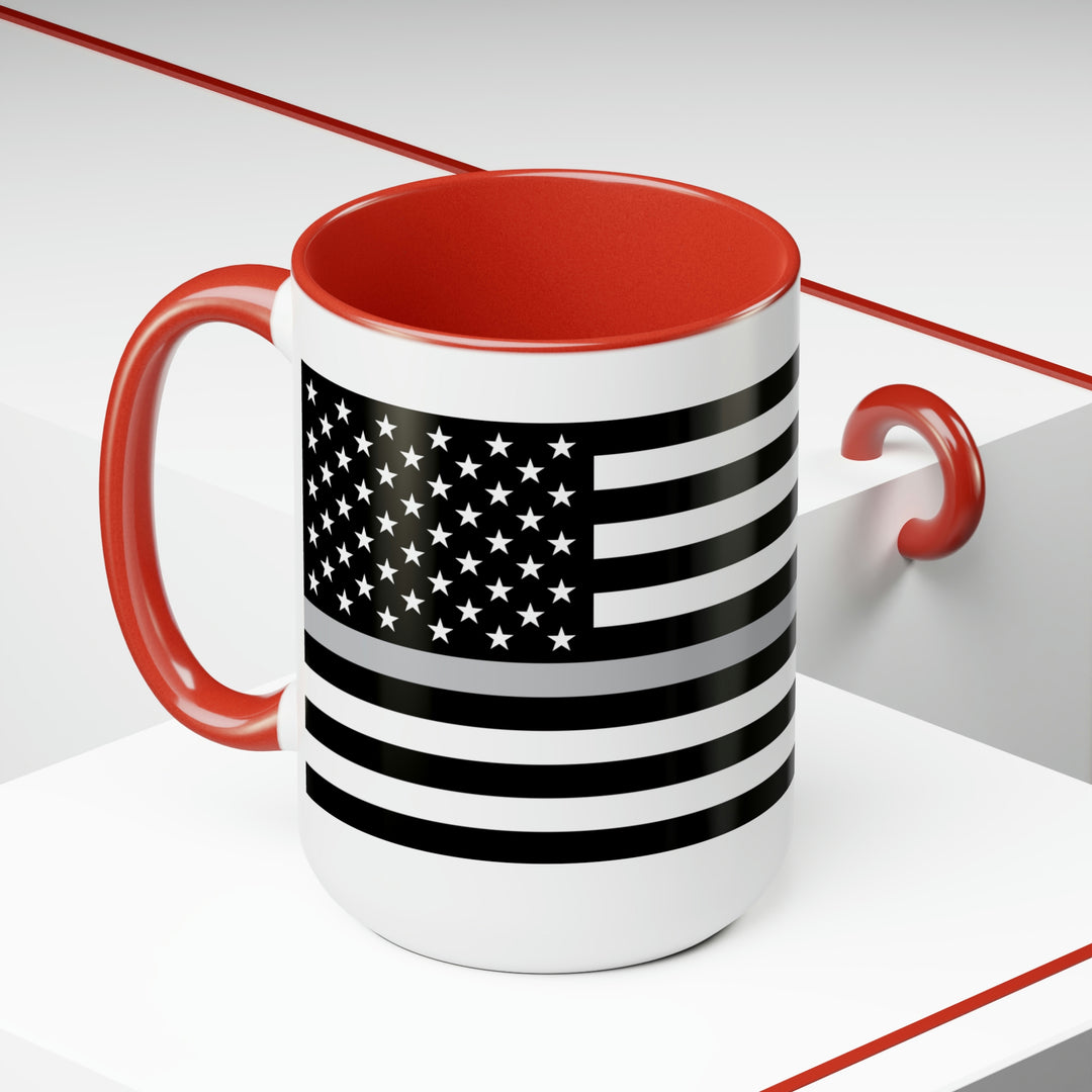 Two-Tone Thin Silver Line Flag Coffee Mugs, 15oz