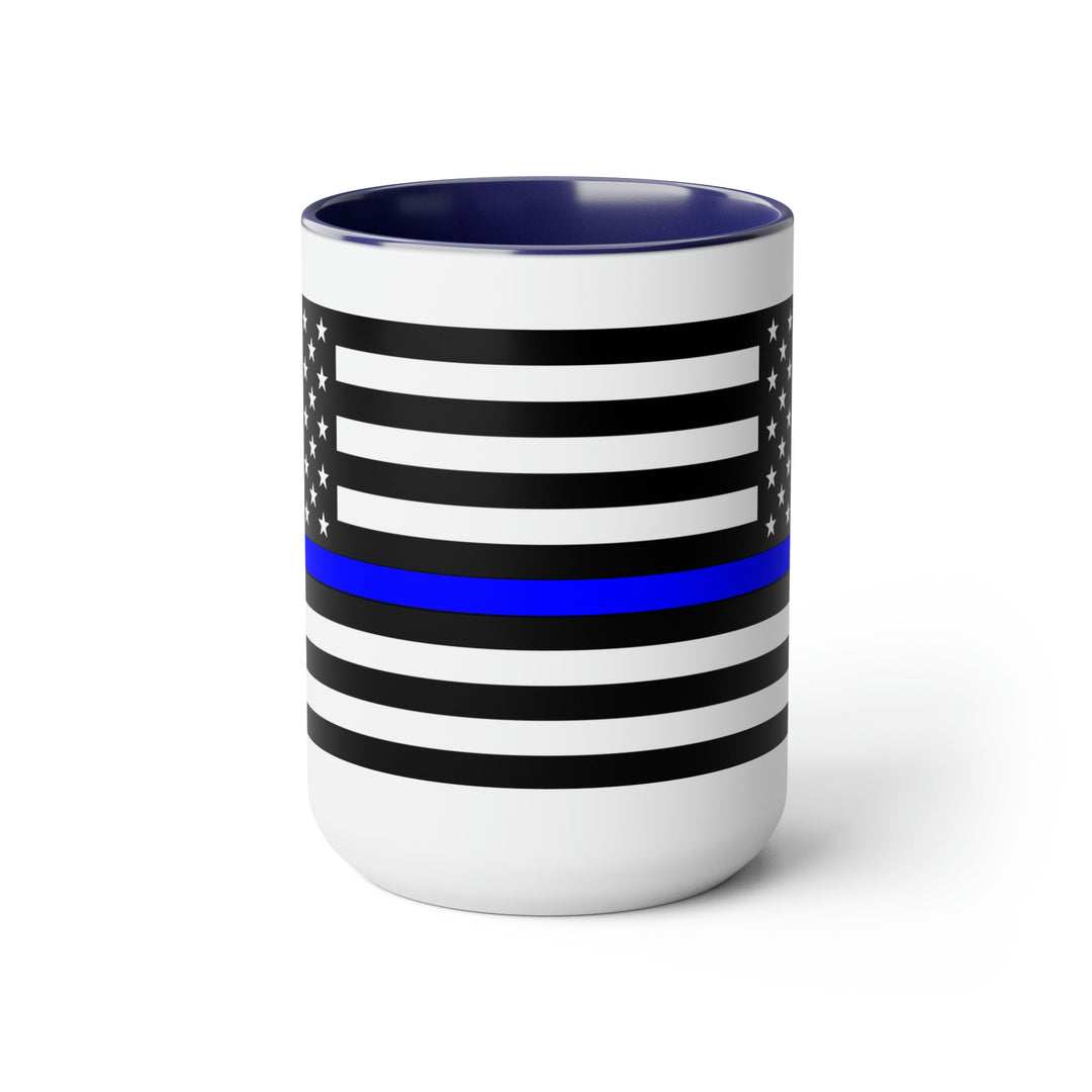 Two-Tone Thin Blue Line Flag Coffee Mugs, 15oz