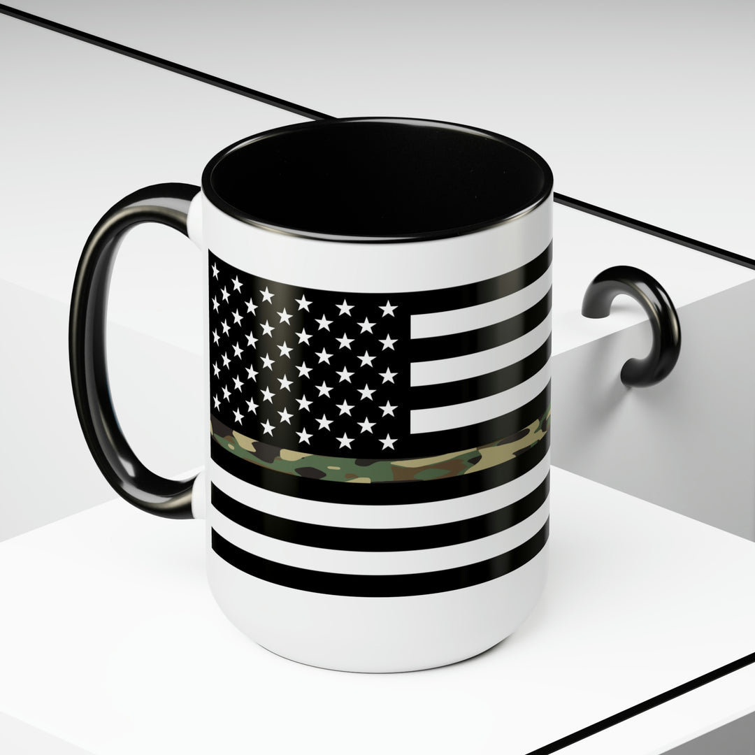 Two-Tone Thin Camo Line Flag Coffee Mugs, 15oz