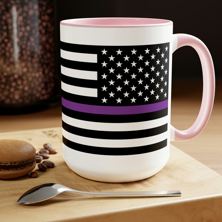 Two-Tone Thin Purple Line Flag Coffee Mugs, 15oz