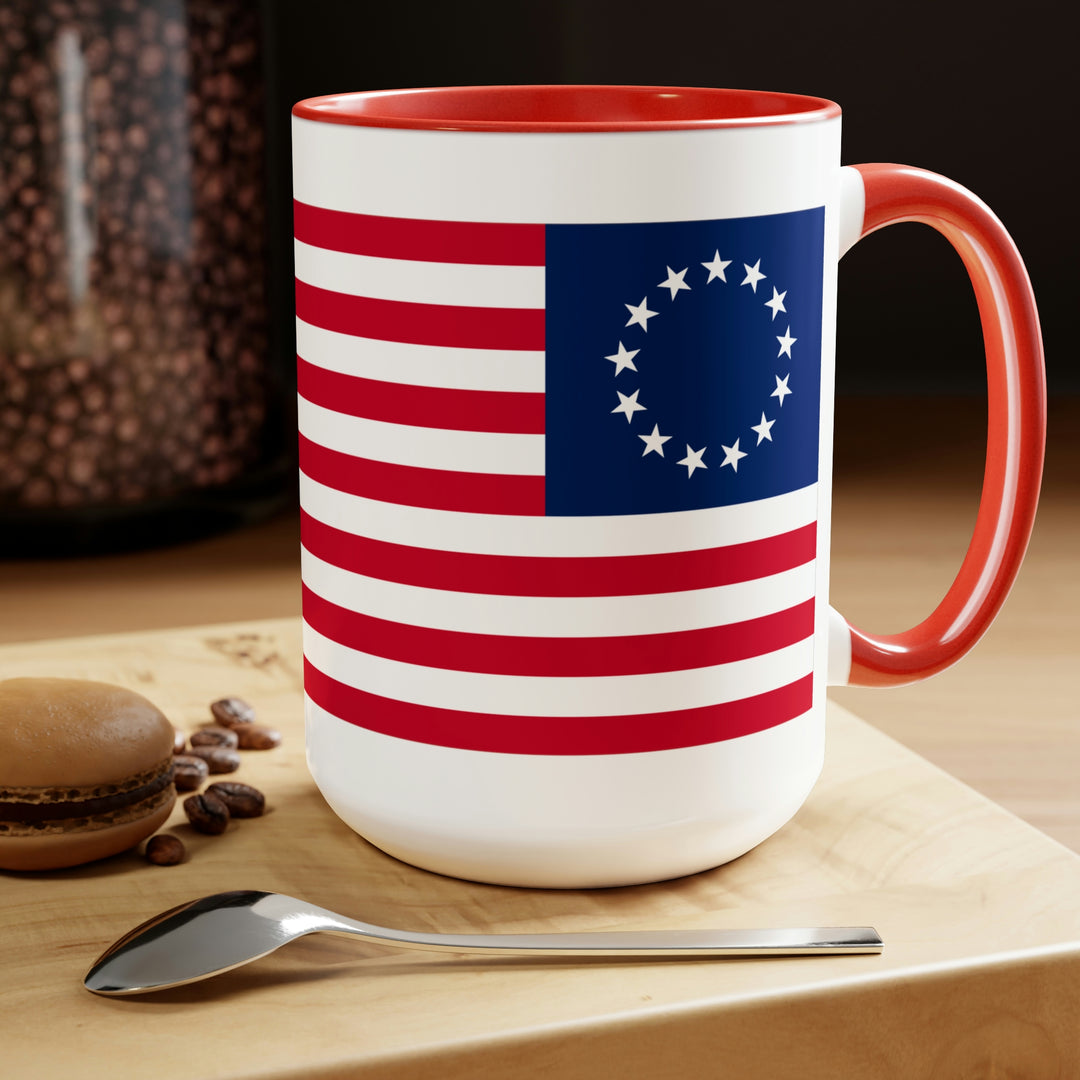 Two-Tone Betsy Ross Flag Coffee Mugs, 15oz