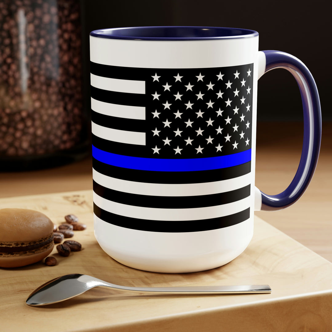 Two-Tone Thin Blue Line Flag Coffee Mugs, 15oz