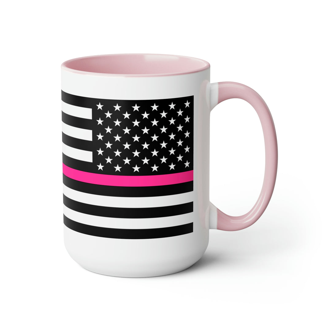 Two-Tone Thin Pink Line Flag Coffee Mugs, 15oz