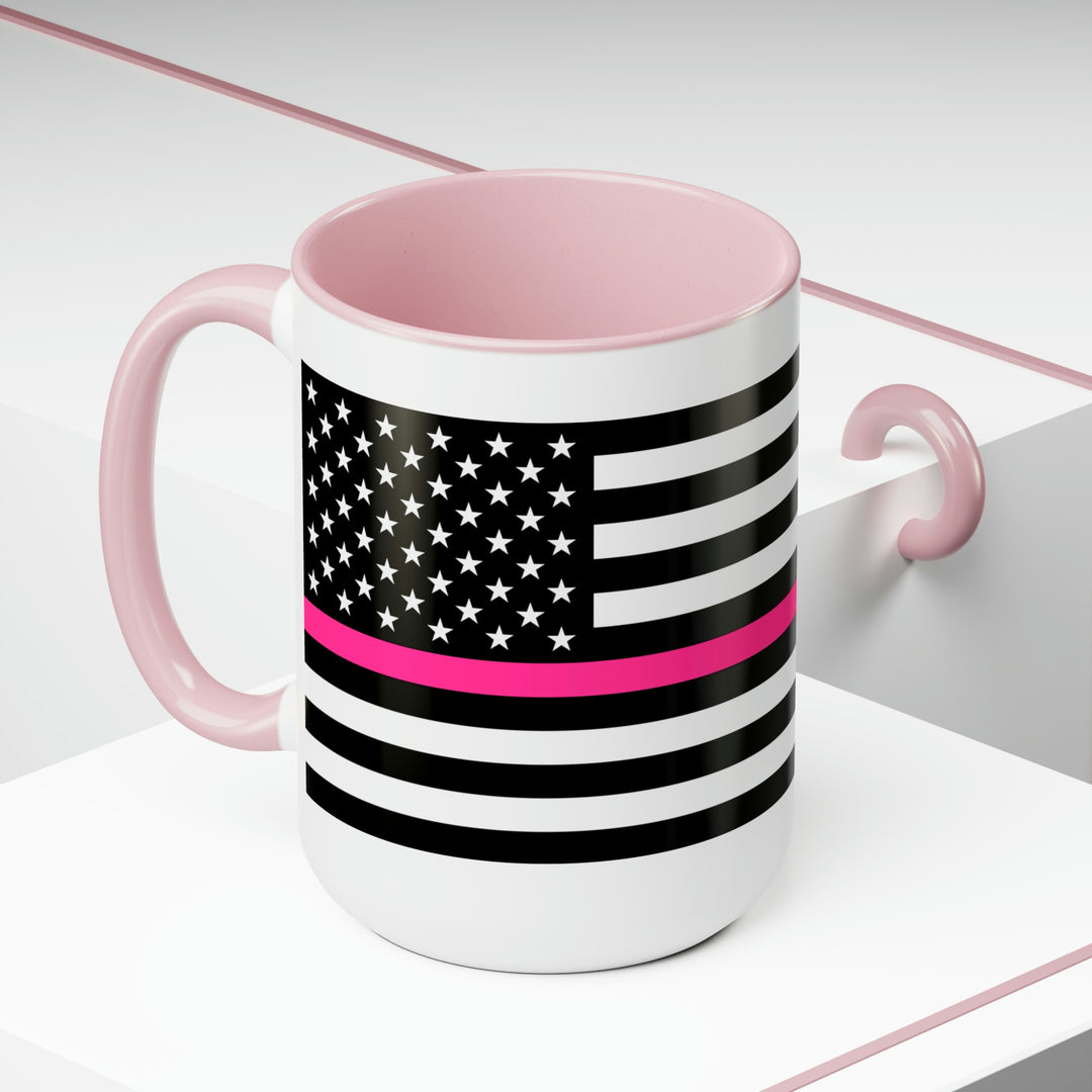 Two-Tone Thin Pink Line Flag Coffee Mugs, 15oz