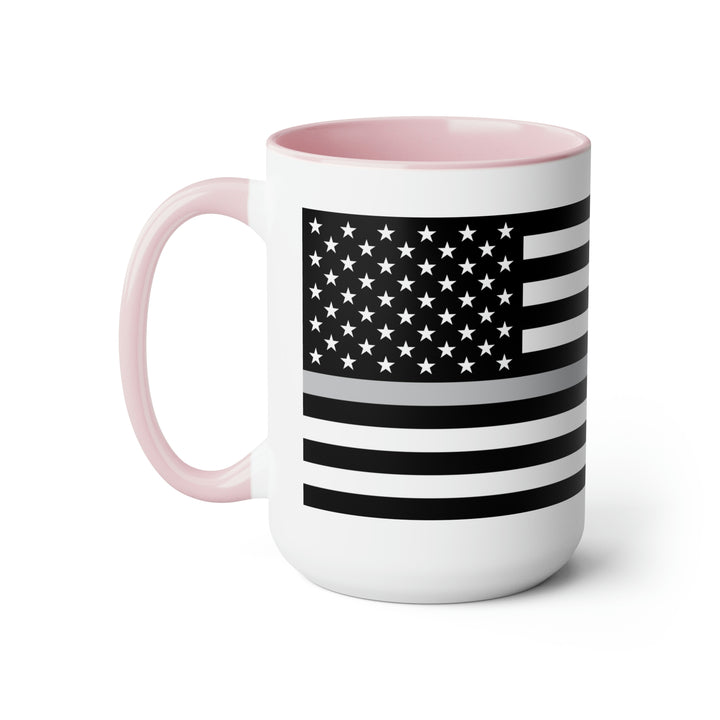 Two-Tone Thin Silver Line Flag Coffee Mugs, 15oz