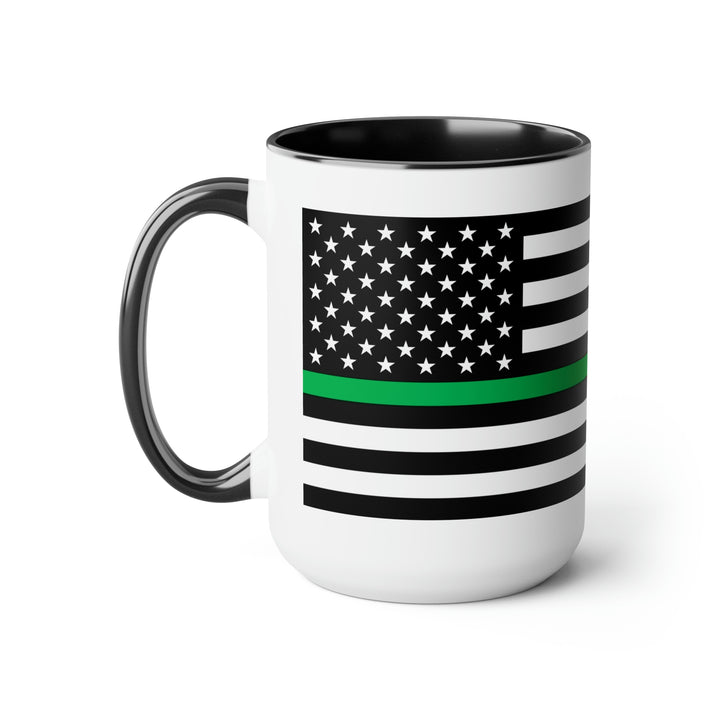 Two-Tone Thin Green Line Flag Coffee Mugs, 15oz