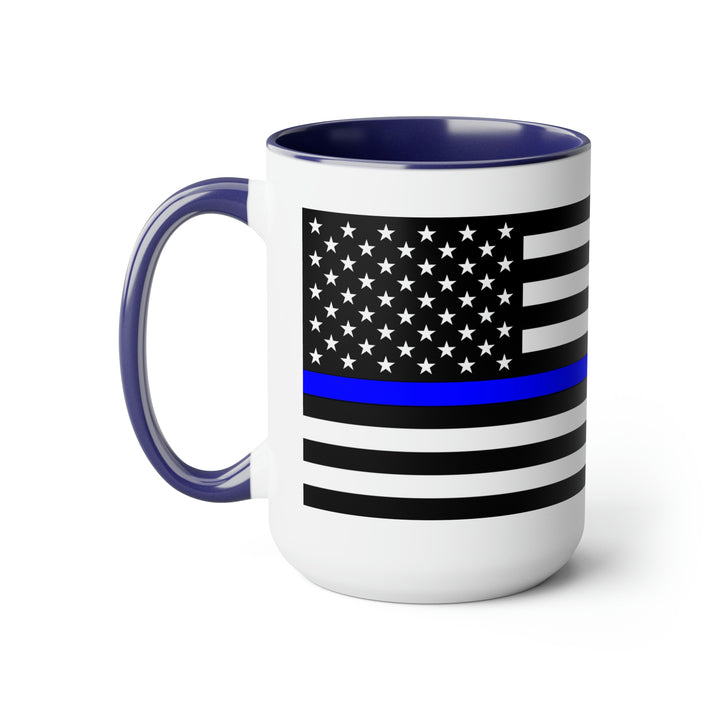 Two-Tone Thin Blue Line Flag Coffee Mugs, 15oz