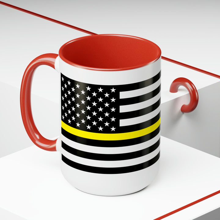 Two-Tone Thin Yellow Line Flag Coffee Mugs, 15oz