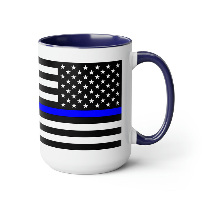 Two-Tone Thin Blue Line Flag Coffee Mugs, 15oz