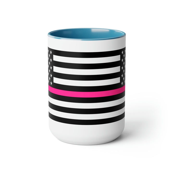 Two-Tone Thin Pink Line Flag Coffee Mugs, 15oz