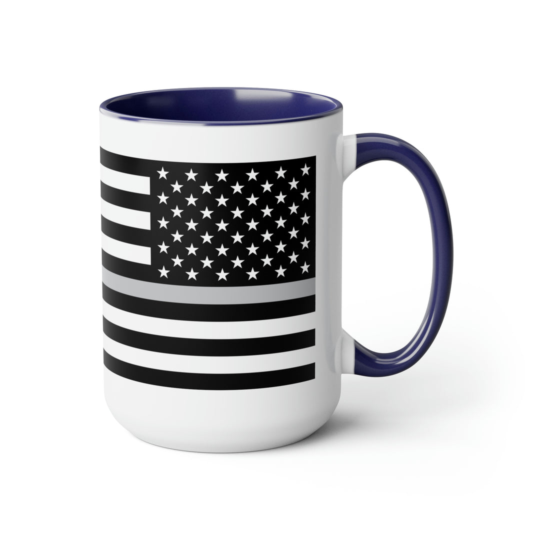 Two-Tone Thin Silver Line Flag Coffee Mugs, 15oz