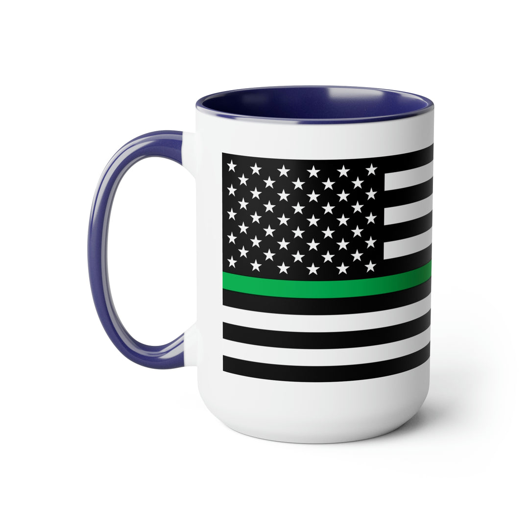 Two-Tone Thin Green Line Flag Coffee Mugs, 15oz