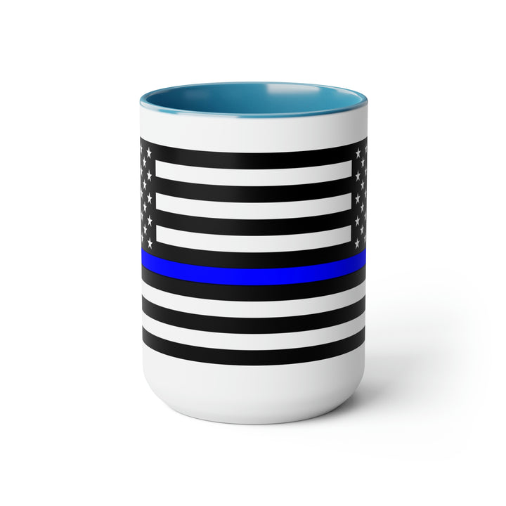 Two-Tone Thin Blue Line Flag Coffee Mugs, 15oz