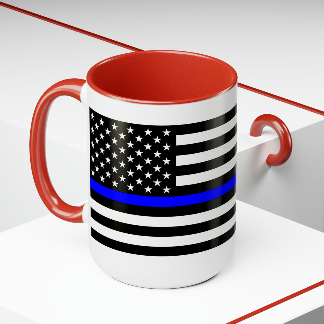 Two-Tone Thin Blue Line Flag Coffee Mugs, 15oz